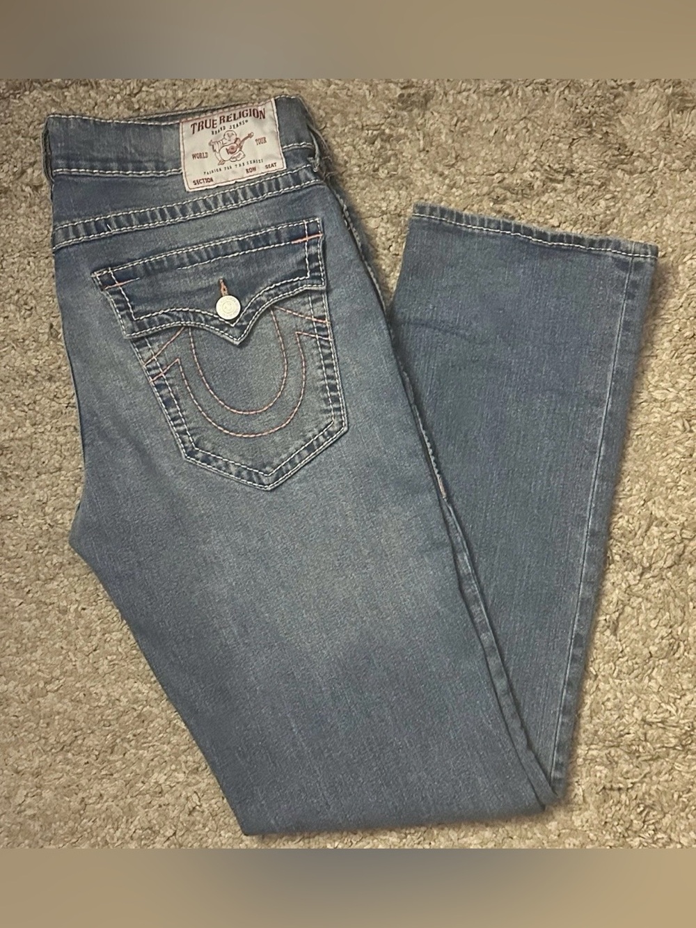 True Religion Men’s 34x32 Blue Ricky Relaxed Straight Big T Flap Denim Jeans